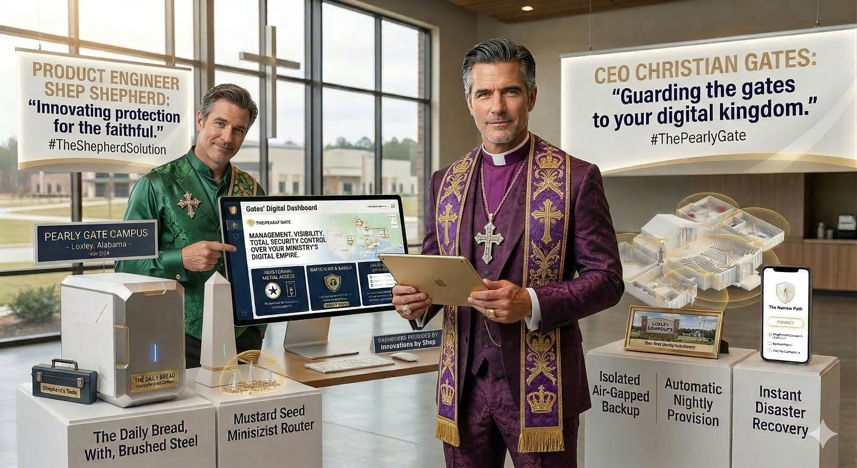 CEO Christian Gates and Product Engineer Shep Shepherd at the Pearly Gate Campus, Loxley AL